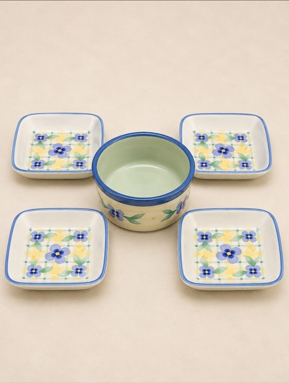 NWT Pfaltzgraff Summer Breeze 5 Pc Tapas Appetizer Plate Dip Bowl Set - Picture 2 of 6